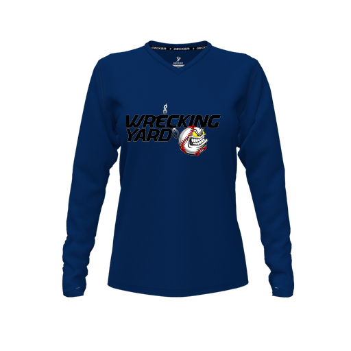 [FTLVPTNV-FYXS-LOGO1] Decker Performance T-Shirt (Female Youth XS, Navy, V Neck, Logo 1, Long Sleeve)