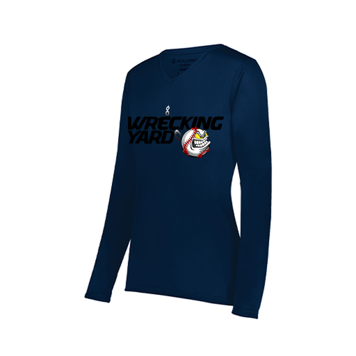 [222824.065.S-LOGO1] Ladies LS Smooth Sport Shirt (Female Adult S, Navy, Logo 1)